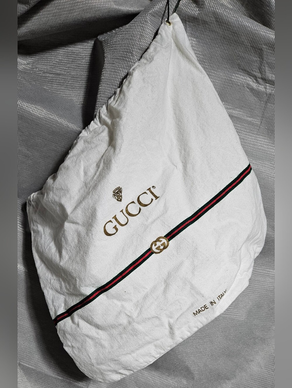 VTG GUCCI GG 100% Cotton Drawstring Dust Bag Cover  15" x 12" ITALY  (RBH) *READ